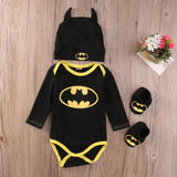 Pudcoco 2017 baby Boys clothes Set  Cool Batman Newborn Infant Baby Boys Romper+Shoes+Hat 3pcs Outfits Set Clothes