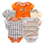 5PCS/LOT Unisex Top Quality Baby Rompers Short Sleeve Cottom O-Neck 0-12M Novel Newborn Boys&Girls Roupas de bebe Baby Clothes
