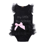 Cute Kids Newborn Infantil Baby Girls Bow Embroidered Little Black Dress Fashion Letter Romper Jumpsuit