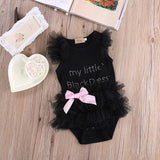 Cute Kids Newborn Infantil Baby Girls Bow Embroidered Little Black Dress Fashion Letter Romper Jumpsuit